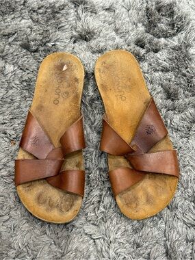Yokono Sandals Womens Slipon Brown Leather Straps Size 8